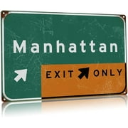 Metal Tin Signs Ny Street Sign Manhattan Exit On Direction Sign New York City Street Sign Airport Highway Bar Club Plaque Wall Decoration 12x16 Inches